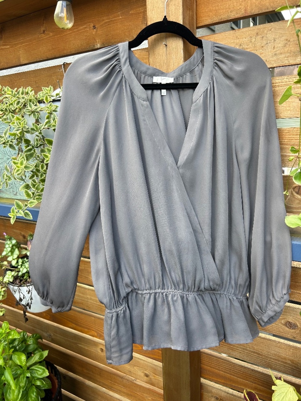 Joie Gray Draped Surplice Peplum Blouse – Size M